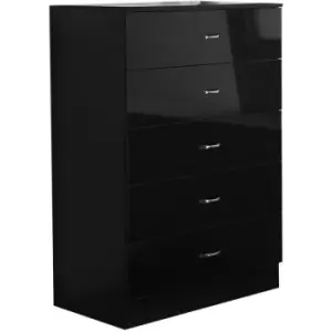 Image of Fwstyle High Black Gloss Modern 5 Drawer Chest