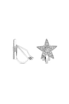 Image of Rhodium Plated Star Clip On Stud Earrings