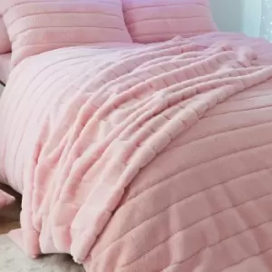 Image of Sassy B Hella Cosy Banded Faux Fur Throw, Pink, 130 x 170 Cm