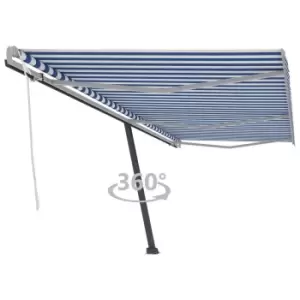 Image of Vidaxl Freestanding Manual Retractable Awning 600X300 Cm Blue & White