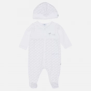Image of Hugo Boss Baby Sleepsuit & Pull On Hat Set - White - 3-6 months