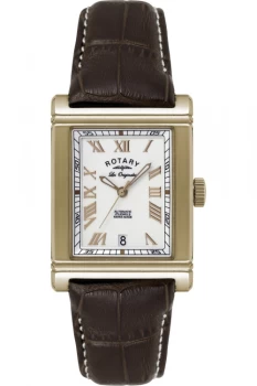 Image of Mens Rotary LE90007-06-X1 Rectangular Automatic Dark Brown Strap Wristwatch Colour - White