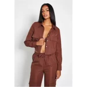 Image of I Saw It First Oversized Collared Shirt With Pockets - Brown