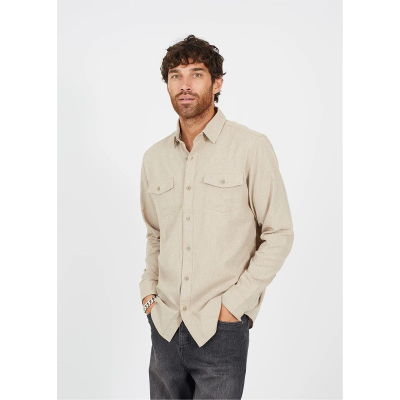 Image of Brave Soul Brave Soul Men Cotton Brushed Flannel Long Sleeve Shirt in Khaki Size: X-Large Khaki XL Male 5059534762811
