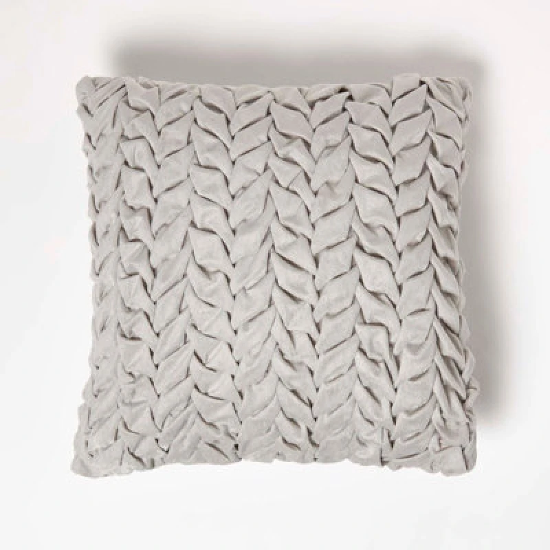 Image of Homescapes Grace Pleated Velvet Cushion Grey