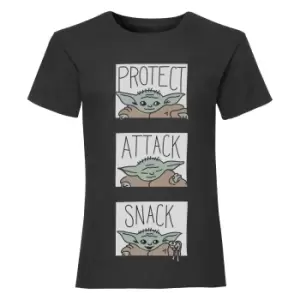 Image of Star Wars: The Mandalorian Girls Protect Attack Snack The Child T-Shirt (9-10 Years) (Black)