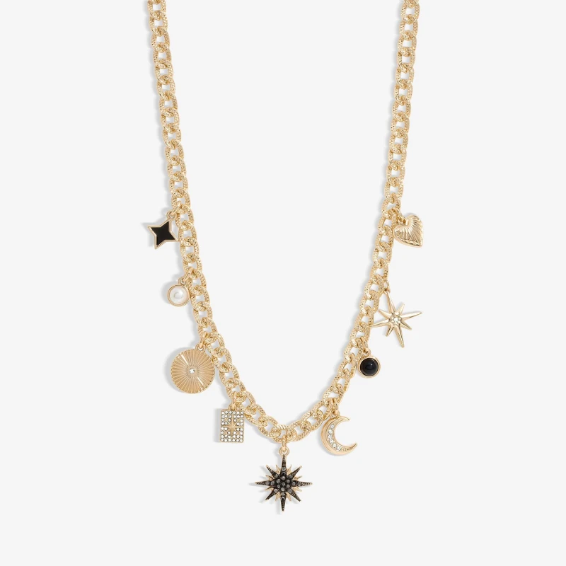 Image of Mood Gold Black Crystal Celestial Charm Chain Necklace Jewellery Sets One Size Gold 42509810000