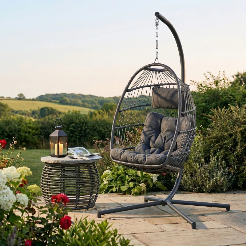 Image of Home Garden Direct Chara Garden Egg Hanging Chair - Rattan Swing Chair in Grey Grey Unisex