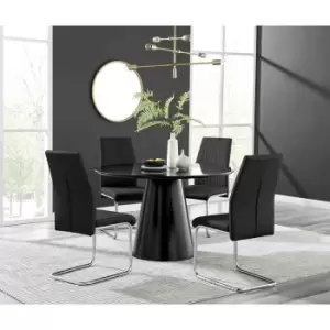 Image of Furniture Box Palma Black Semi Gloss Round Dining Table and 4 Black Lorenzo Chairs