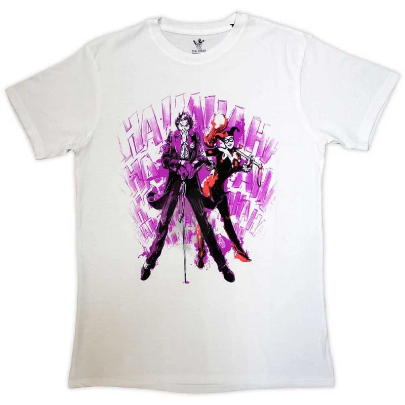 Image of DC Comics Harley And Joker Haha T Shirt White unisex