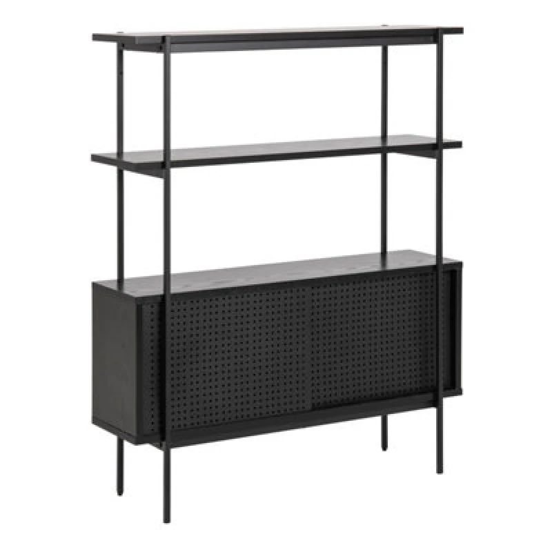 Image of Furniture To Go Angus Small Bookcase With 2 Sliding Doors In Black