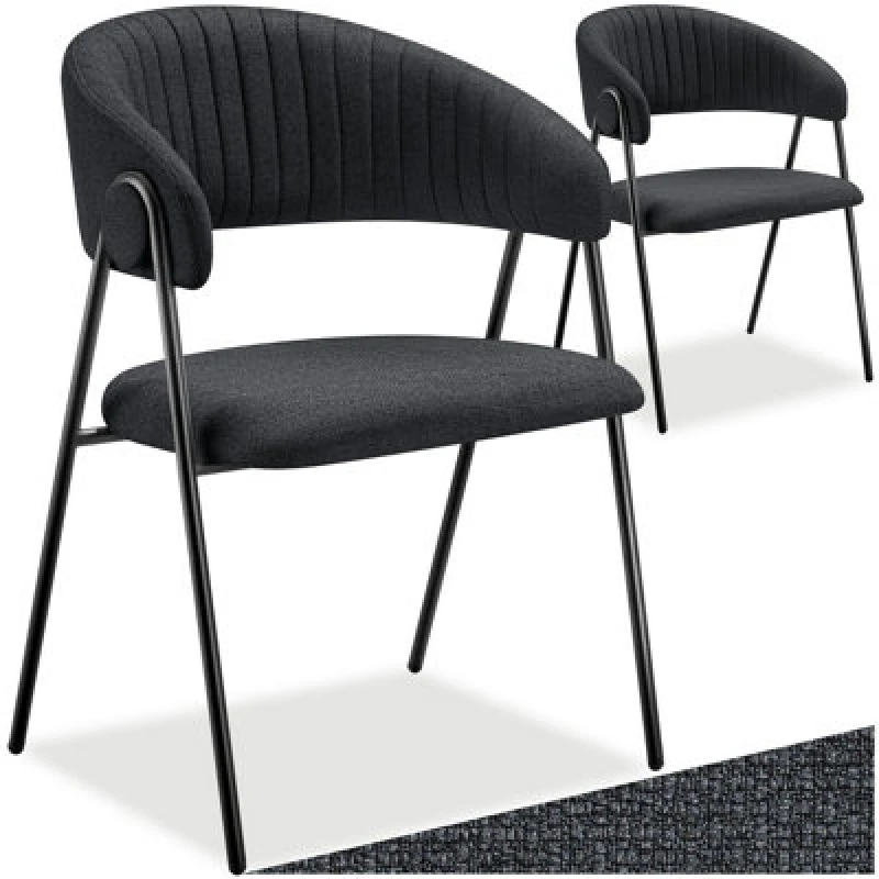 Image of Tectake Set Of 2 Dining Chair Bedano - Woven Fabric, Padded, 150 Kg Load Capacity - Black