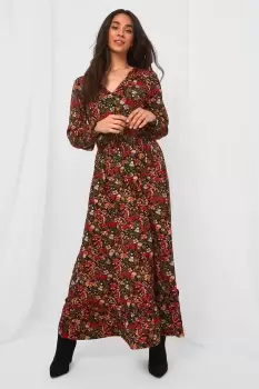 Image of Autumn Days Floral V Neck Dress