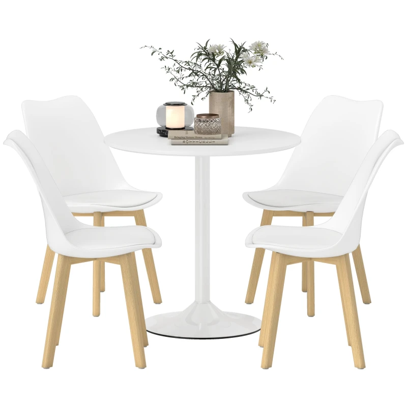 Image of HOMCOM HOMCOM Dining Table Set with 4 PU Padded Chairs, Solid Wood Legs, White White One Size Unisex 5063603226005