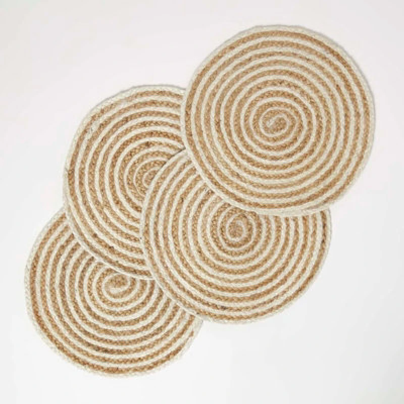Image of Homescapes Natural & Cream Spiral Jute Handwoven Round Placemats Set Of 4