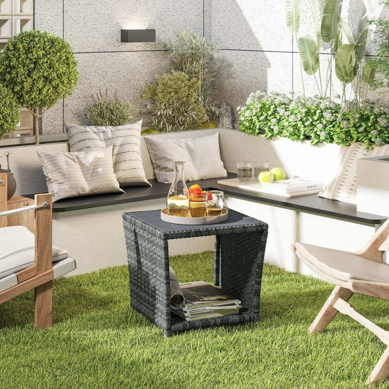 Image of OUTSUNNY Side Table 2-Tier with Storage Shelf/Grey in Grey Grey Unisex