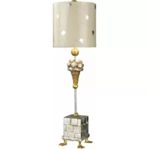 Image of Table Lamp Duck Feet Square Base Cream & Silver Leaf Cylinder Shade LED E27 60W