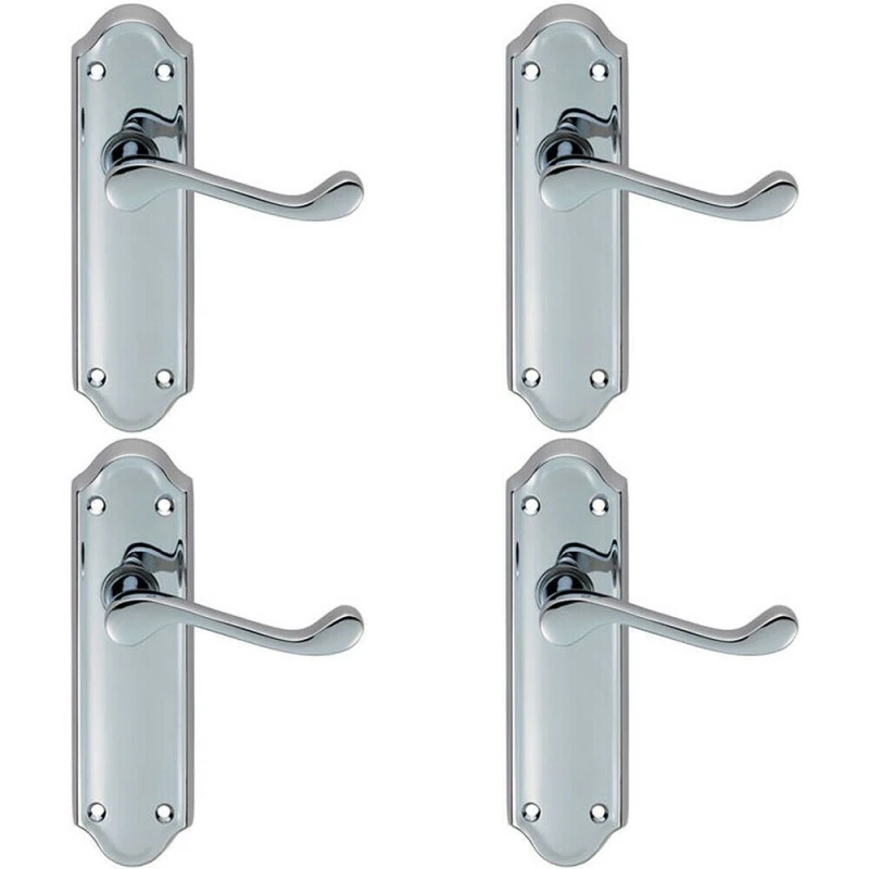 Image of Loops 4x PAIR Victorian Upturned Handle on Latch Backplate 168 x 47mm Polished Chrome Multi