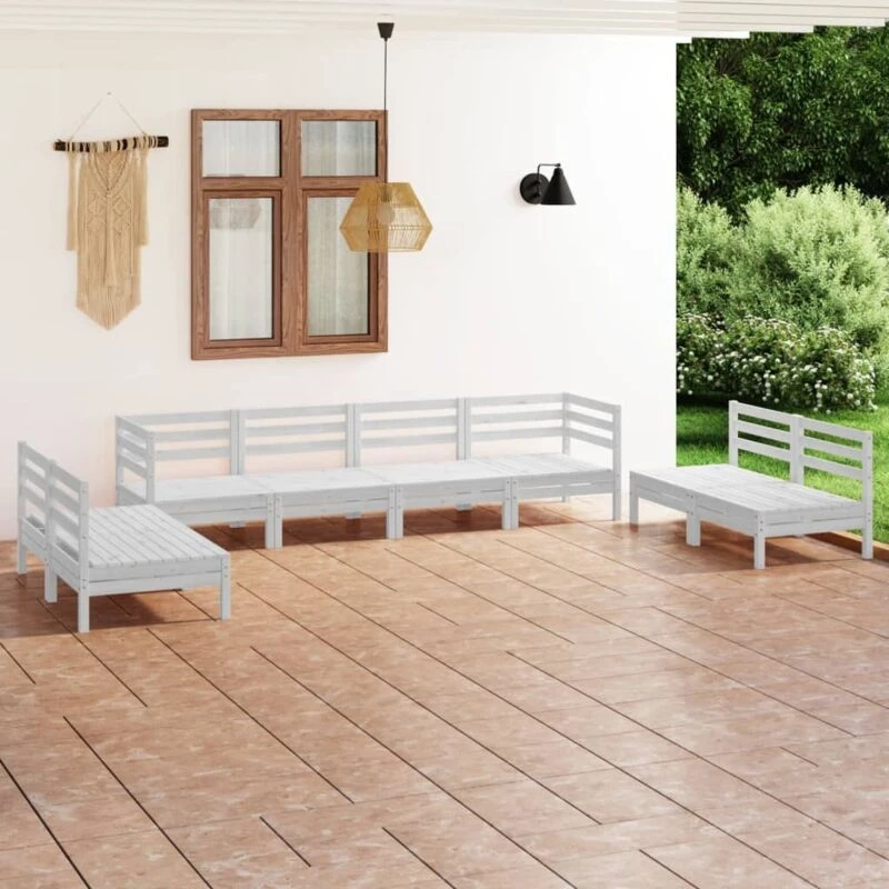 Image of VIDAXL 8 Piece Garden Lounge Set White Solid Pinewood Vidaxl 8720286684559