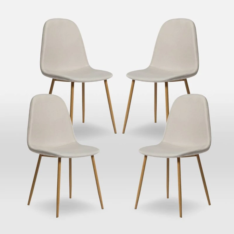 Image of Asteria Dining Chairs Set Of 4 Upholstered Linen Fabric Beige Wood Leg