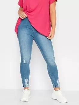 Image of Yours Grace Turn Up Ripped Jegging Light Blue Size 28, Women