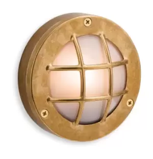 Image of Nautic 1 Light Outdoor Wall, Flush Light Brass, Frosted Glass IP64, G9