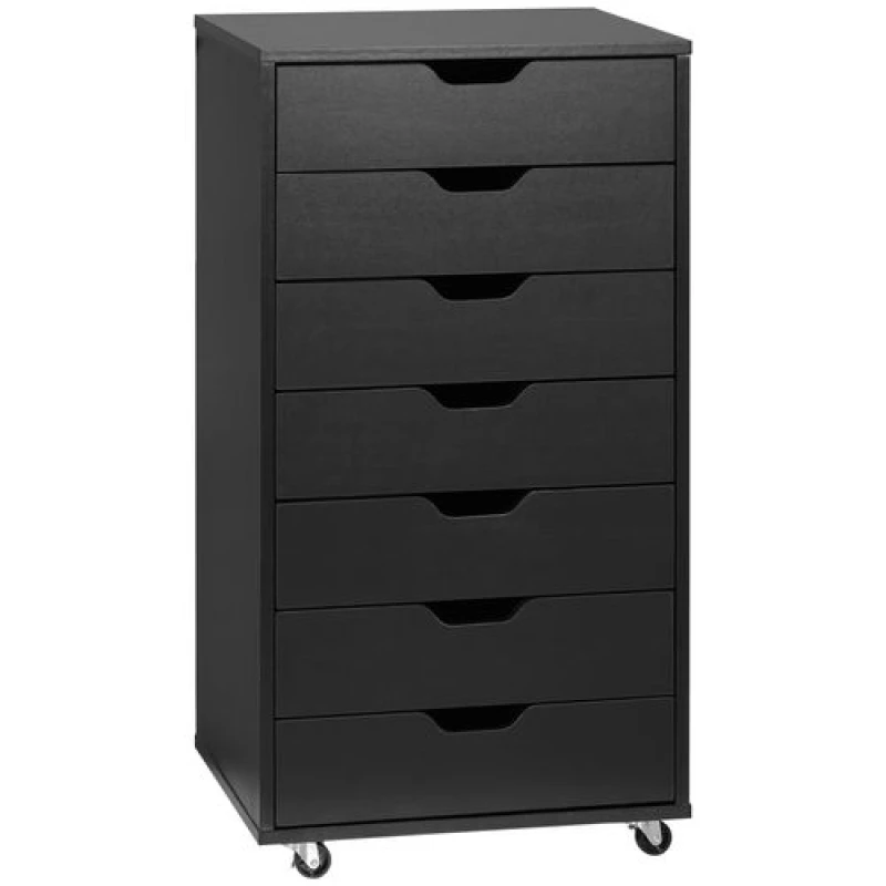 Image of Vinsetto Mobile Filing Cabinet, 7-drawer File Cabinet With Wheels, Black 924-045BK
