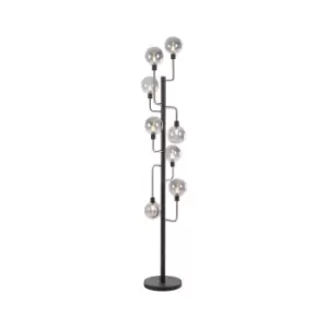 Image of Humphrey Floor Lamp, 8 Light G9, Graphite, Satin Nickel, Smoke Glass