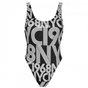 Image of Calvin Klein Print Scoop Neck Swimsuit - Black Print