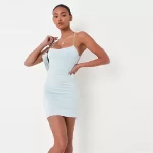 Image of Missguided Strappy Drape Back Mini Dress Recycled - Blue
