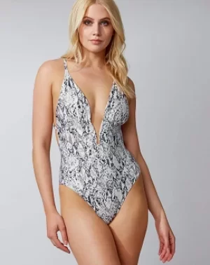 Image of Boux Avenue Snake Print Plunge Swimsuit
