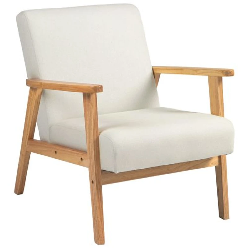 Image of HOMCOM Modern Fabric Accent Chair W/ Rubber Wood Legs Padded Cushion Cream 835-288V71CW