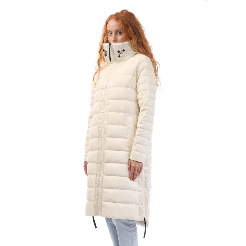 Image of DKNY Down Fill Hooded Quilted Puffer Coat Beige female XS