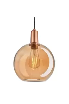 Image of Sleek Tinted Glass Globe Pendant, 9 Inch, Amber, Copper Holder