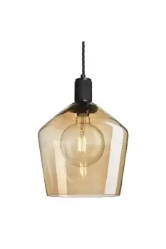 Image of Knurled Tinted Glass Schoolhouse Pendant, 10 Inch, Amber, Black Holder