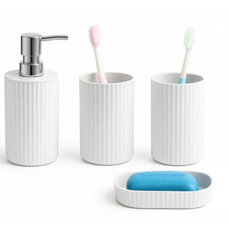 Image of Innoteck Essentials 4Pc Bathroom Accessory Set(Matt White) - Soap Dish, Soap Dispenser, Tumbler(X2).