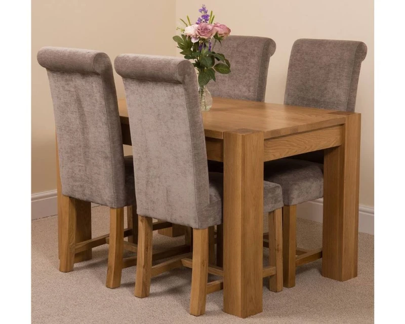 Image of Thats Furniture Kuba 125x80cm Chunky Oak Small Dining Table & 4 Washington Fabric Chairs in Grey Size: 125x80cm Grey Unisex 125x80 cm
