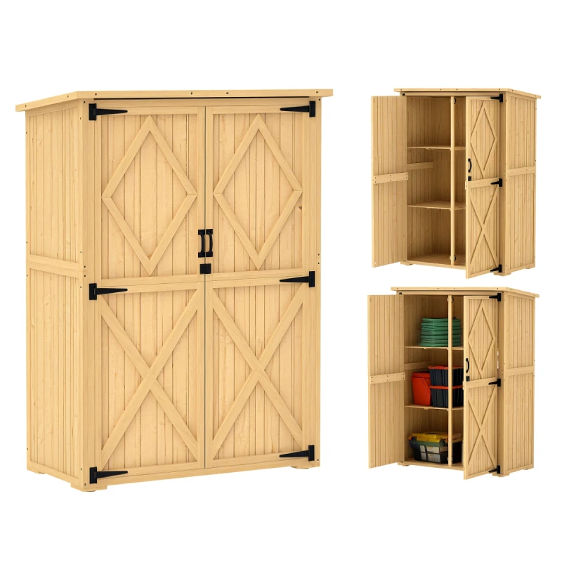 Image of Outsunny Outsunny Wooden Tool Storage Cabinet with Double Doors, Natural