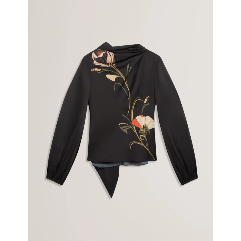 Image of Ted Baker Womens Tie Neck Long Sleeve Blouse Black female 12 (M)