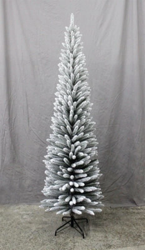 Image of Shatchi 5FT Snow Flocked Artificial Slim Christmas Pencil Tree Holiday Home Decorations with Pointed Tips and Metal Stand White