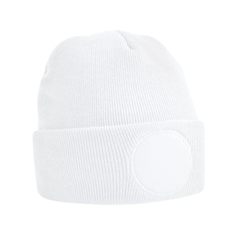 Image of Beechfield Beechfield Men Circular Patch Cuffed Beanie in White White One Size Male 5063425548927