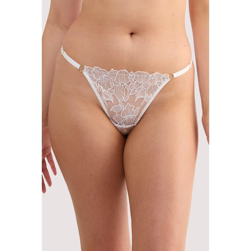 Image of Playful Promises Willow White Floral Embroidery Thong White female 14