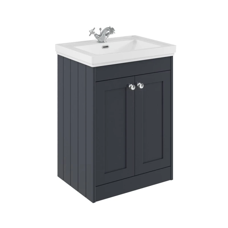 Image of Balterley 600mm Floor Standing 2 Door Unit, Classic Basin 1 Tap Hole - Dark Grey Grey Unisex