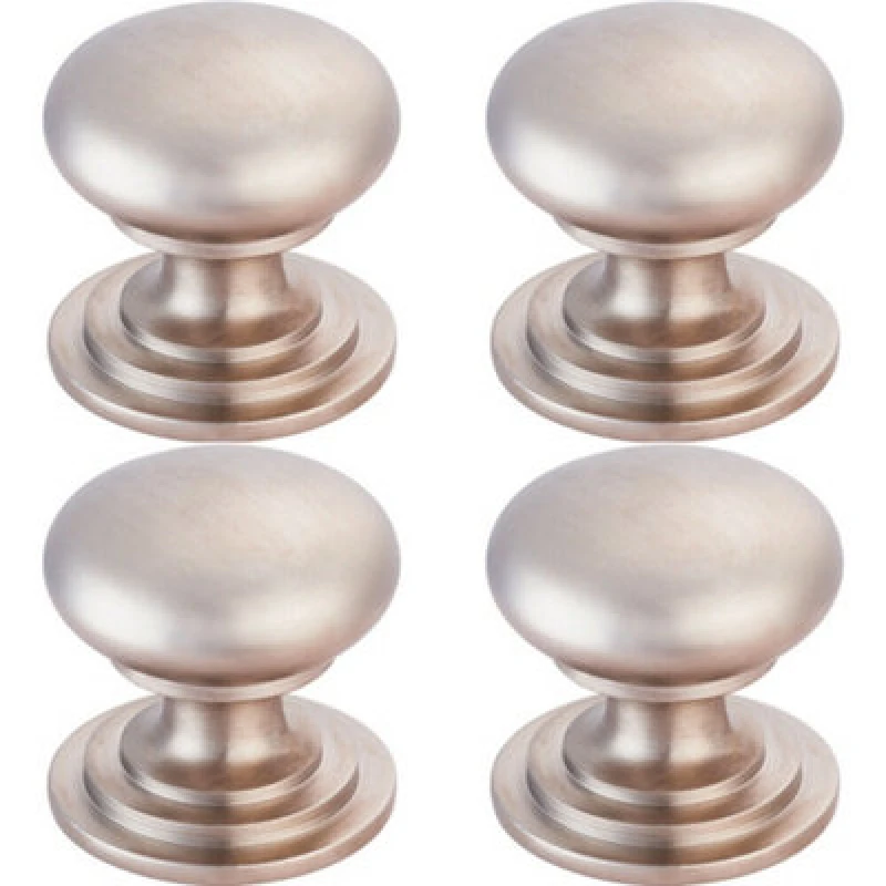 Image of Loops 4x Victorian Round Cupboard Door Knob 38mm Dia Satin Nickel Cabinet Handle Metallics unisex