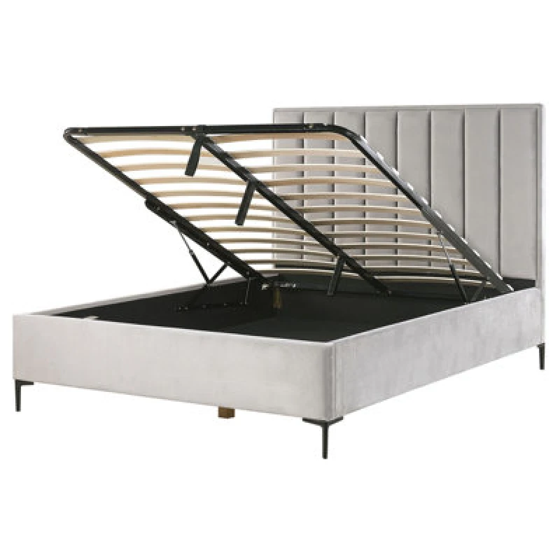 Image of Beliani Ottoman Bed Velvet Sezanne 160 X 200 Cm (Eu King Size) Light Grey