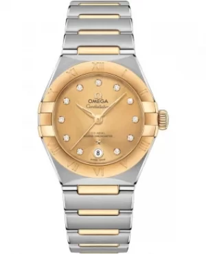 Image of Omega Constellation Manhattan Chronometer 29mm Champagne Dial Diamond Yellow Gold and Stainless Steel Womens Watch 131.20.29.20.58.001 131.20.29.20.5