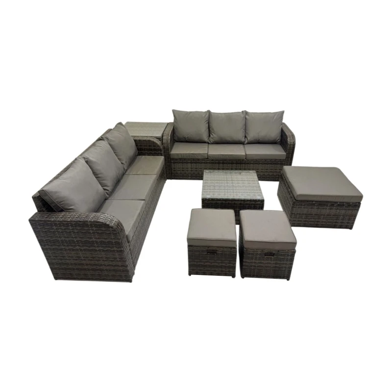 Image of Fimous Rattan Garden Outdoor Furniture Set with Side Table 3 Stools in Dark Grey Dark Grey Unisex