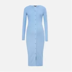 Image of Missguided Rib Button Front Maternity Midi Dress - Blue