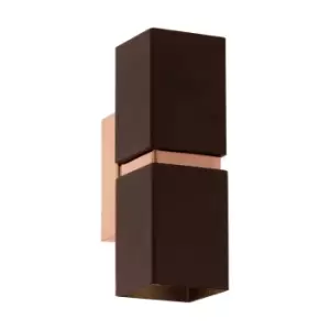 Image of Wall Light Colour Copper Coloured Steel Brown Square Shade Bulb GU10 2x3.3W
