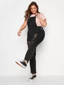 Image of Yours Ripped Black Dungarees, Black, Size 18, Women